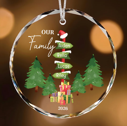 Personalized Our Family Christmas Glass Ornament, Christmas Tree Keepsake