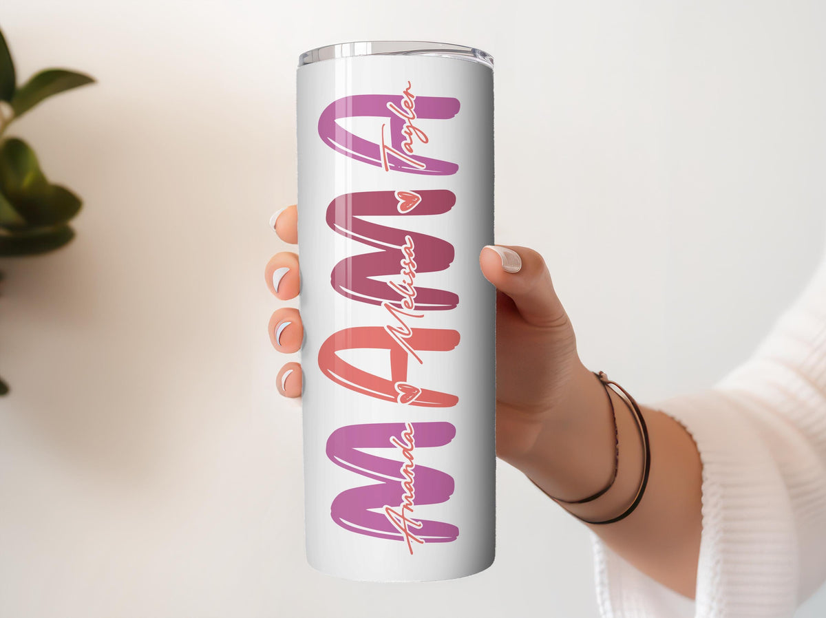 Personalized Photo Mama Tumbler, Custom Kids Name Stainless Steel Travel Mug, Unique Mothers Day Present Idea Cup Insulated Birthday Gift