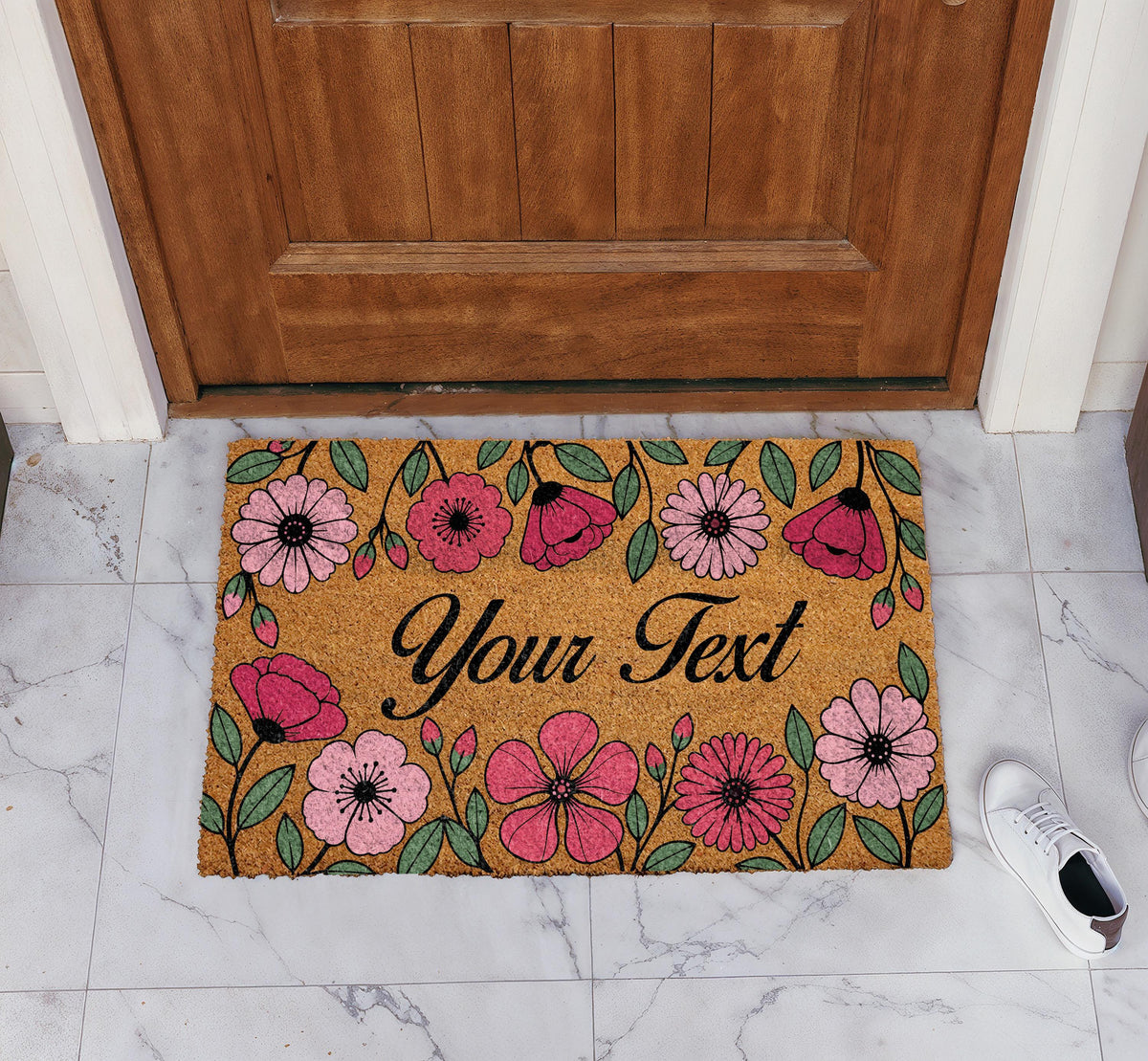 Custom Text Wildflower Doormat, Personalized Colorful Floral Entryway Rug, Unique Botanical Welcome Floor Mat, Boho Housewarming Present
