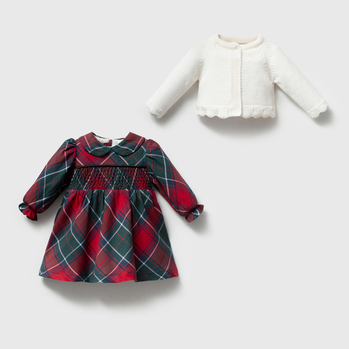 Baby Girl Christmas Plaid Dress and Knit Cardigan Set, First Christmas Outfit