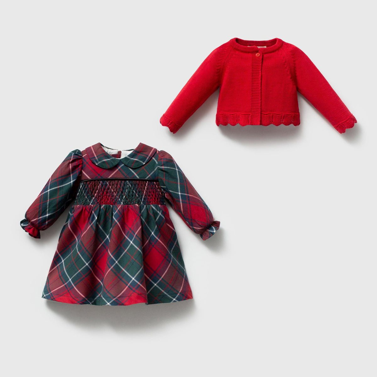 Baby Girl Christmas Plaid Dress and Knit Cardigan Set, First Christmas Outfit