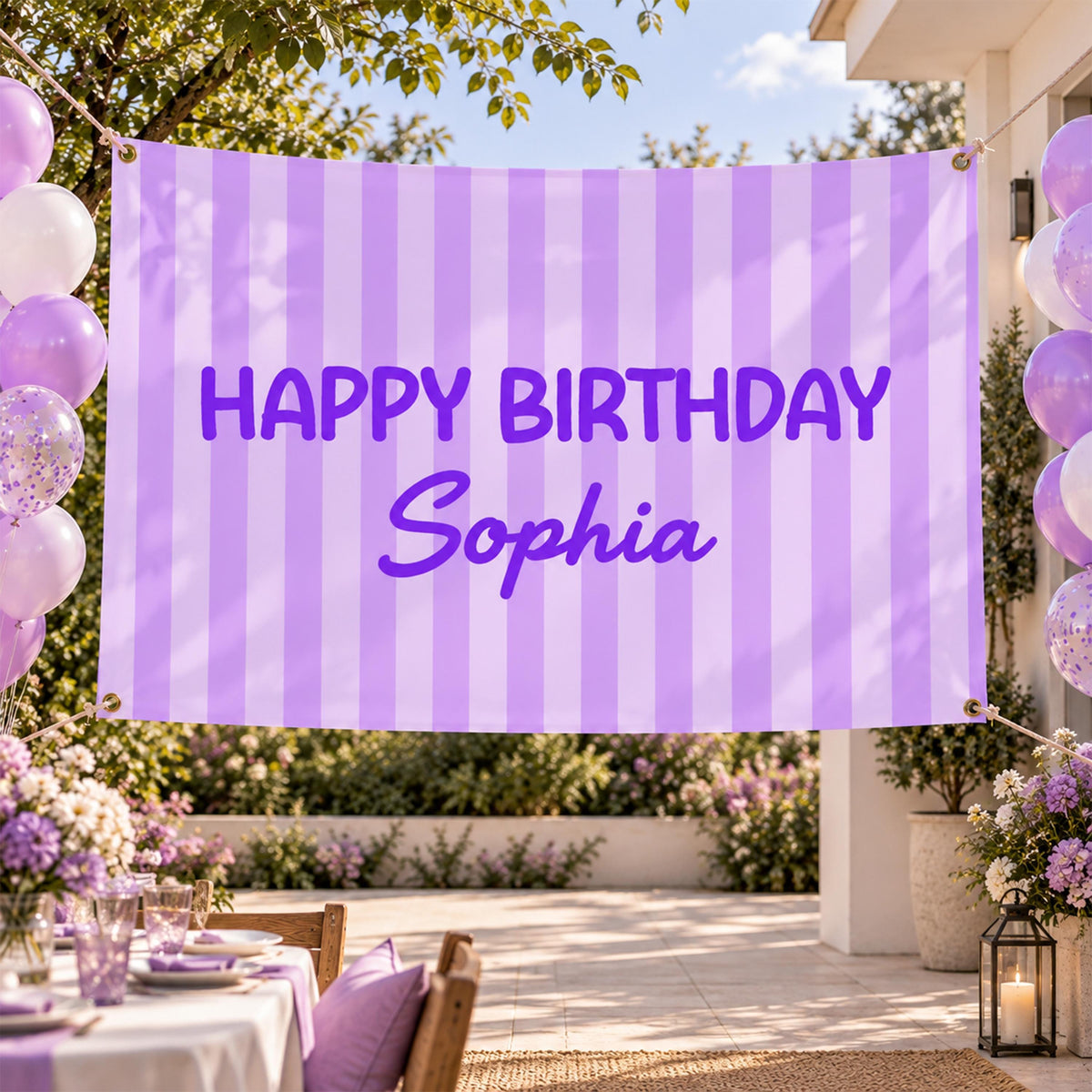 Custom Striped Birthday Banner, Personalized Pastel Party Backdrop, Choose Your Color Sign, Kids Birthday Decor