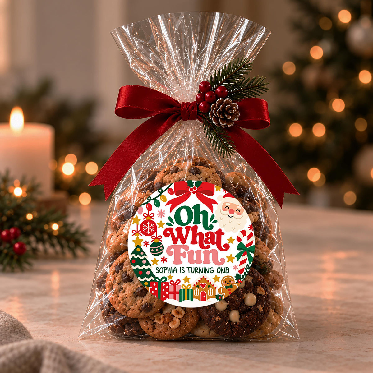 Custom Christmas Party Banner and Labels, Holiday Birthday Tapestry, Custom Favor Tags, Winter Wonderland Party Sign