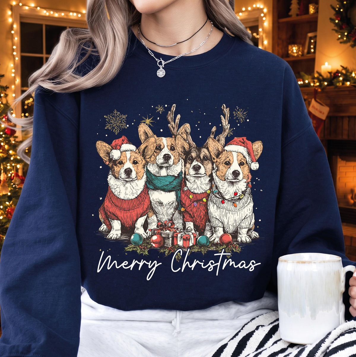 Corgi Christmas Sweatshirt, Merry Christmas Reindeer Corgi Dog Sweater