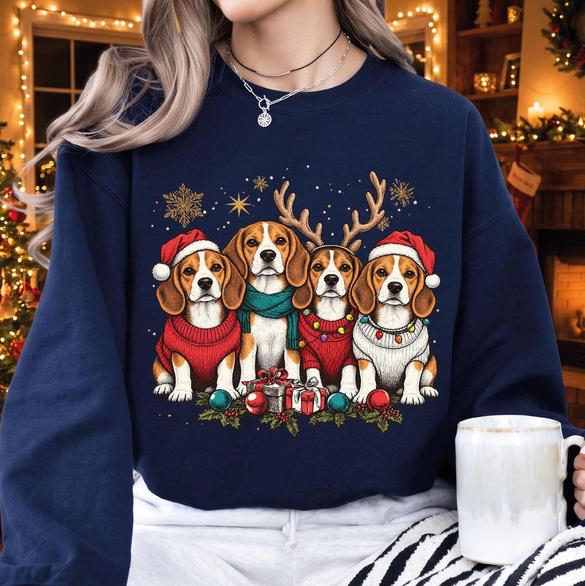 Dog Breed Christmas Sweatshirt, Reindeer Dachshund Golden Retriever Holiday Sweater