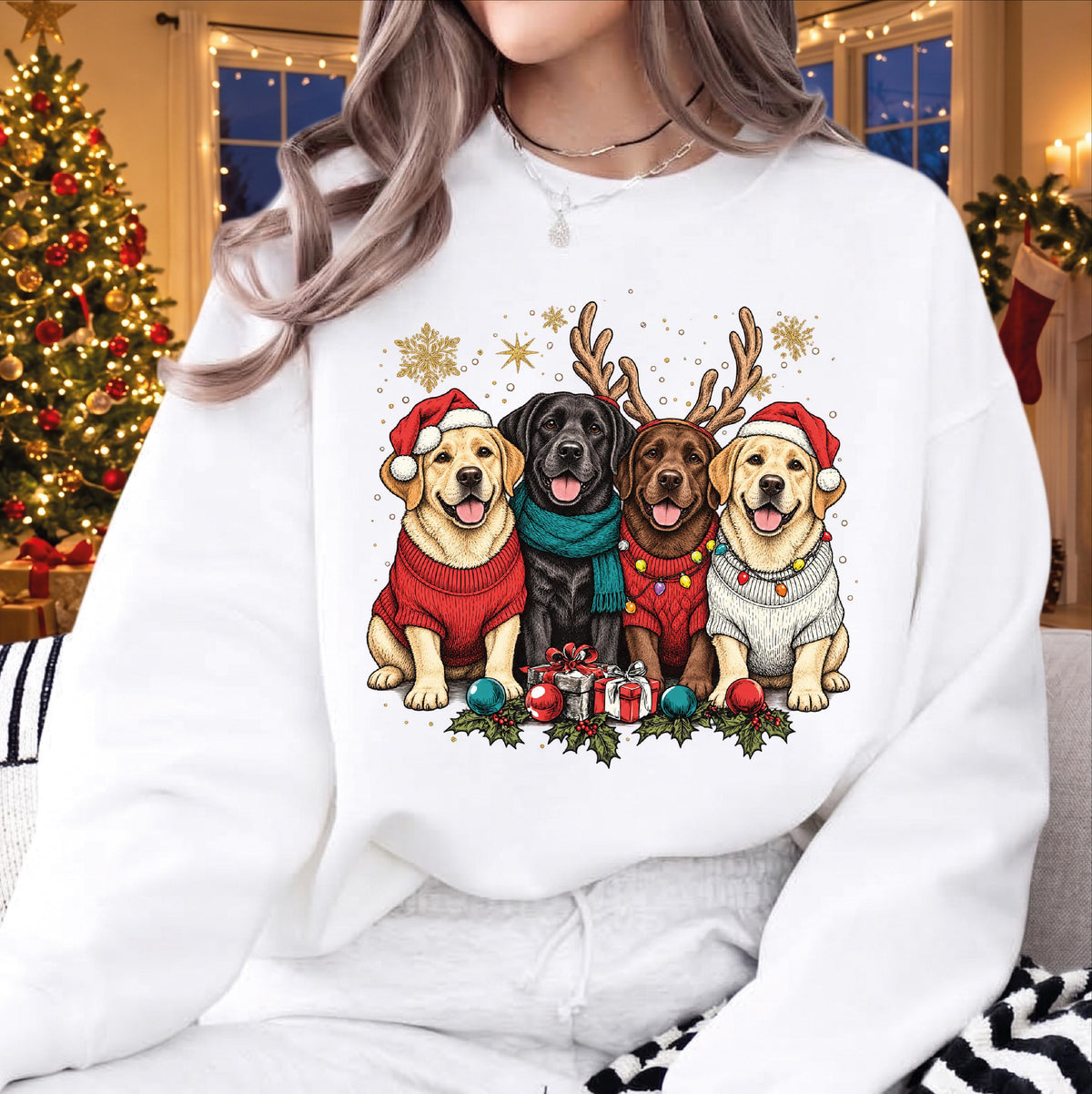 Dog Breed Christmas Sweatshirt, Reindeer Dachshund Golden Retriever Holiday Sweater
