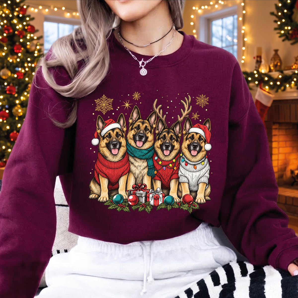 Dog Breed Christmas Sweatshirt, Reindeer Dachshund Golden Retriever Holiday Sweater