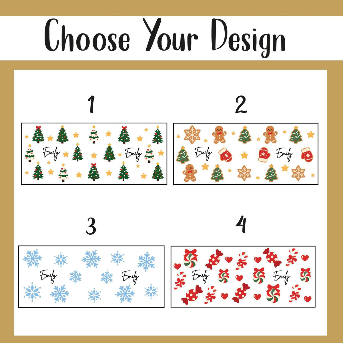 Personalized Holiday Pattern Glass Can Tumbler, Custom Snowflake Gingerbread Iced Coffee Cup
