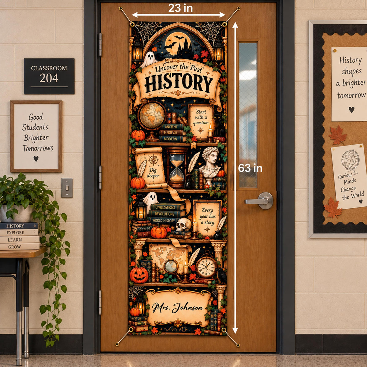 Personalized History Teacher Door Cover, Halloween Classroom Decor, Spooky Bookshelf Banner