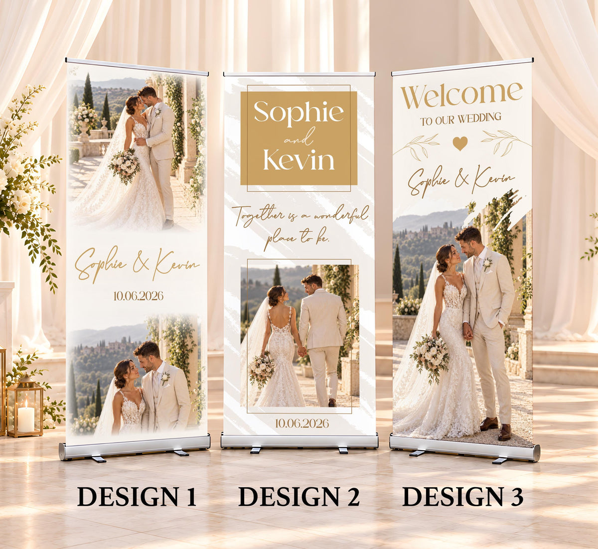 Custom Photo Wedding Standing Welcome Sign, Personalized Bridal Retractable Banner, Roll Up Reception Decor