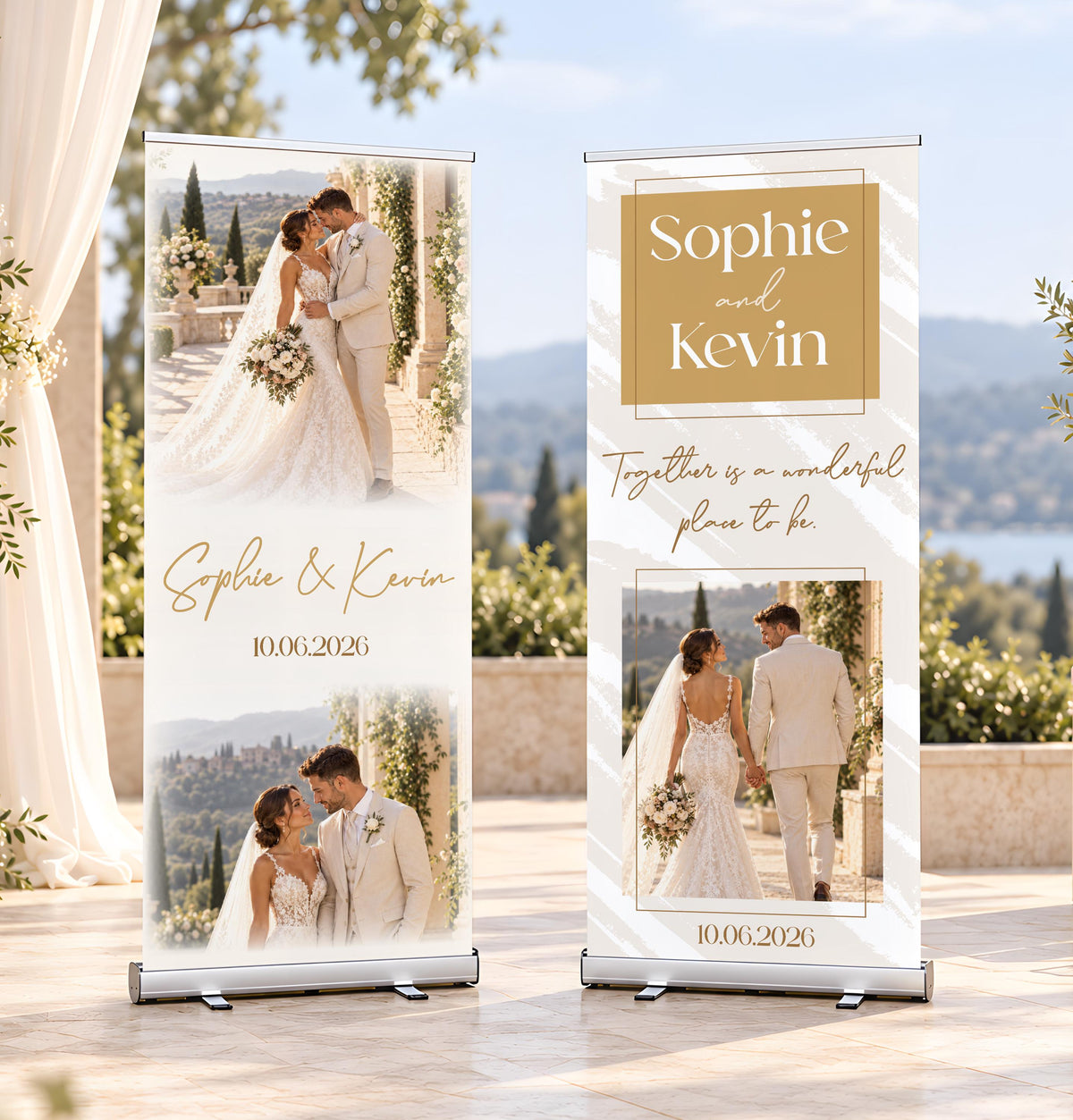 Custom Photo Wedding Standing Welcome Sign, Personalized Bridal Retractable Banner, Roll Up Reception Decor