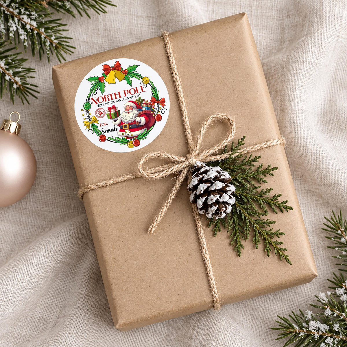 Personalized North Pole Stickers, Santa Nice List Labels, Custom Christmas Gift Tags, Holiday Wrapping Decal
