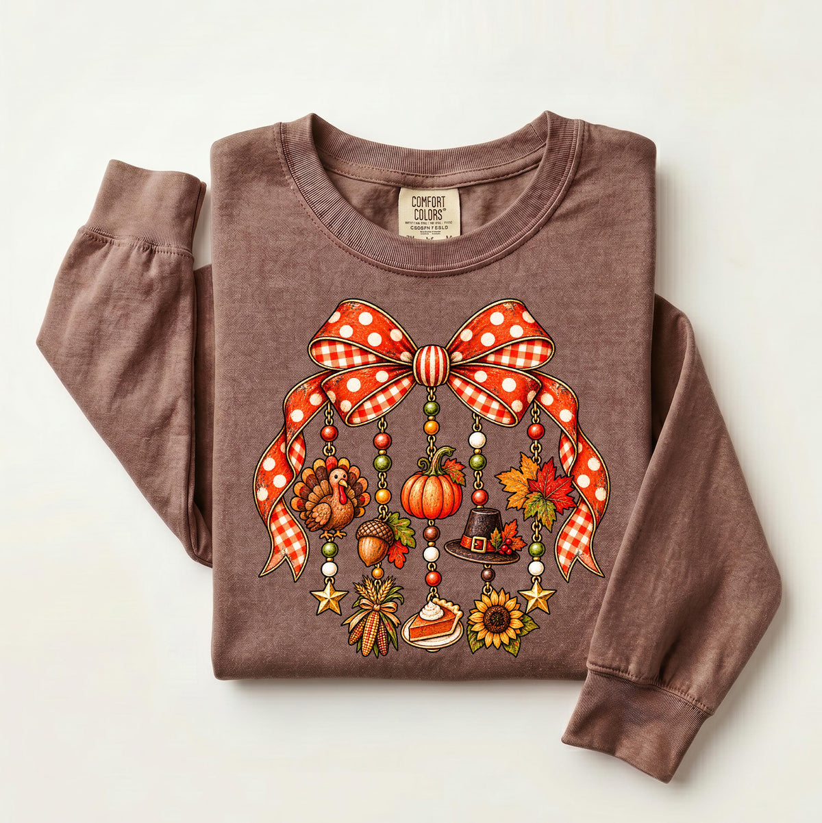 Coquette Bow Turkey Comfort Colors® Long Sleeve, Fall Pumpkin Thanksgiving Shirt