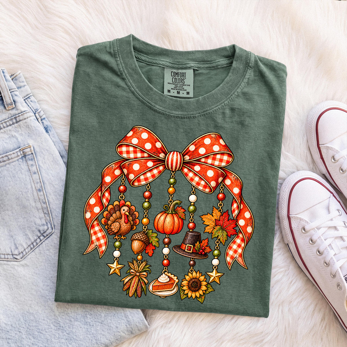 Coquette Bow Turkey Comfort Colors® Long Sleeve, Fall Pumpkin Thanksgiving Shirt