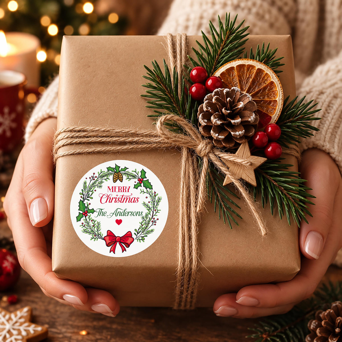 Custom Merry Christmas Labels, Personalized Family Christmas Stickers, Holiday Card Labels