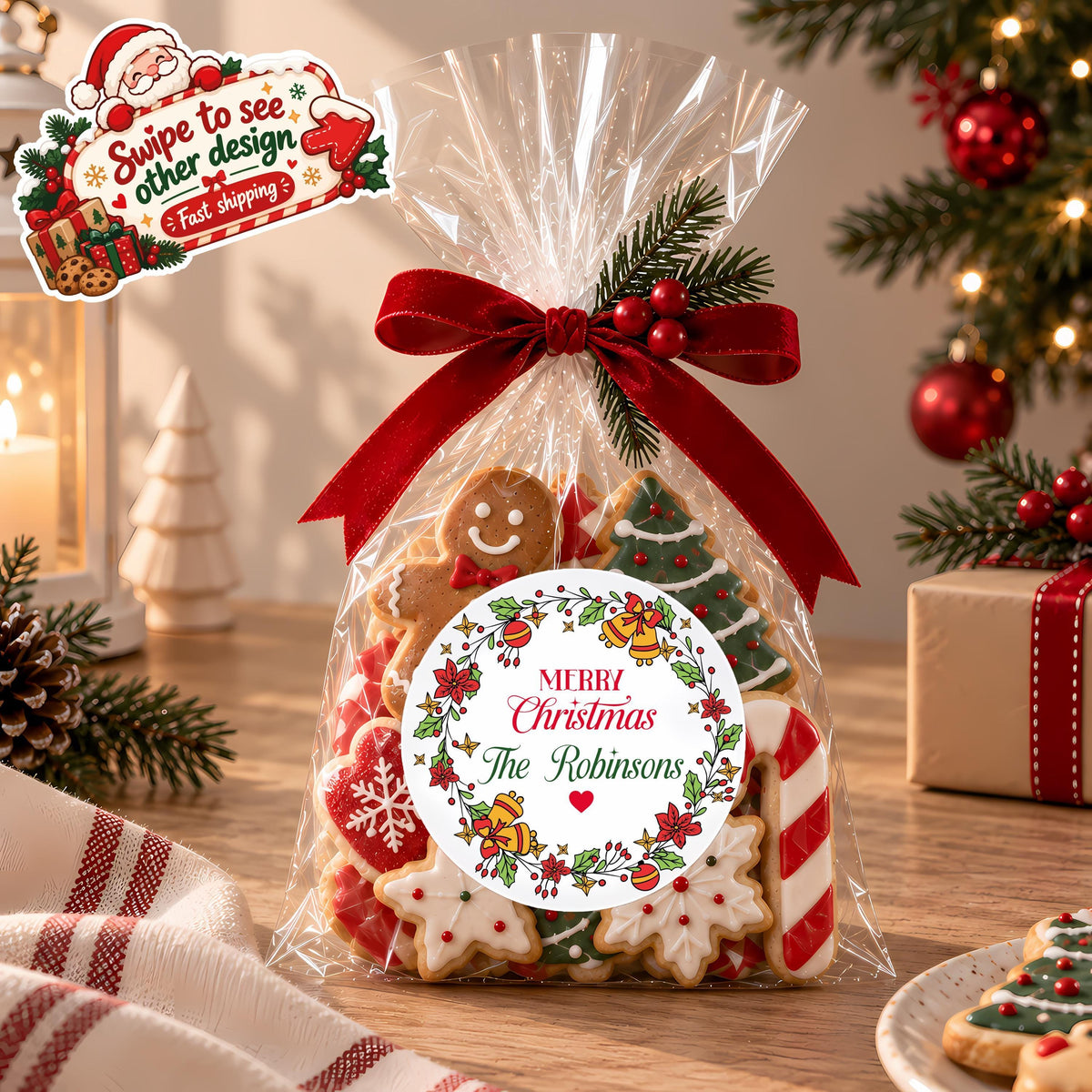 Custom Merry Christmas Labels, Personalized Family Christmas Stickers, Holiday Card Labels