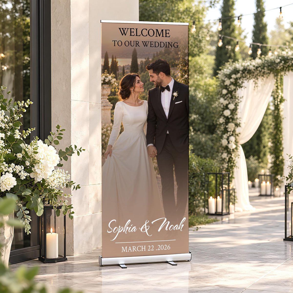 Custom Photo Wedding Welcome Sign, Retractable Wedding Banner, Roll Up Reception Decor, Personalized Bridal Picture Sign