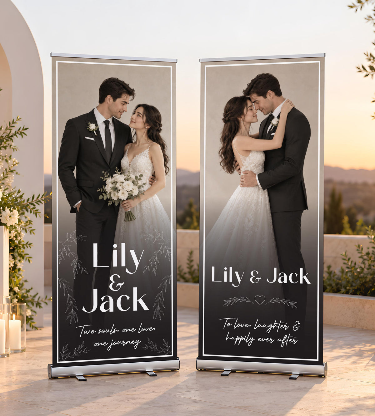 Custom Photo Wedding Pull Up Banner, Modern Bridal Standing Welcome Sign, Dark Romantic Retractable Banner