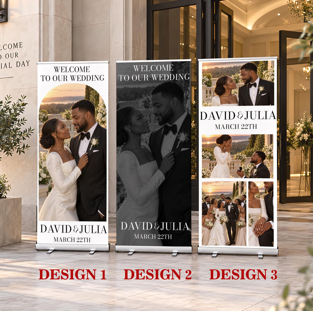 Custom Photo Wedding Welcome Sign, Retractable Wedding Banner, Photo Collage Bridal Decor, Roll Up Reception Sign