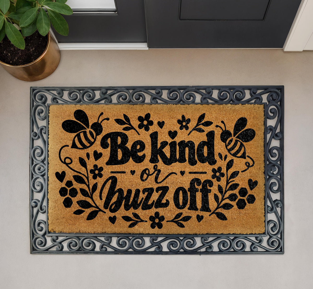 Be Kind or Buzz Off Doormat, Honeybee Sarcastic Welcome Mat
