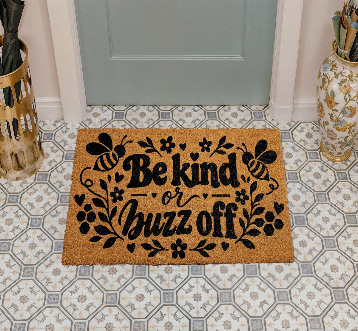 Be Kind or Buzz Off Doormat, Honeybee Sarcastic Welcome Mat