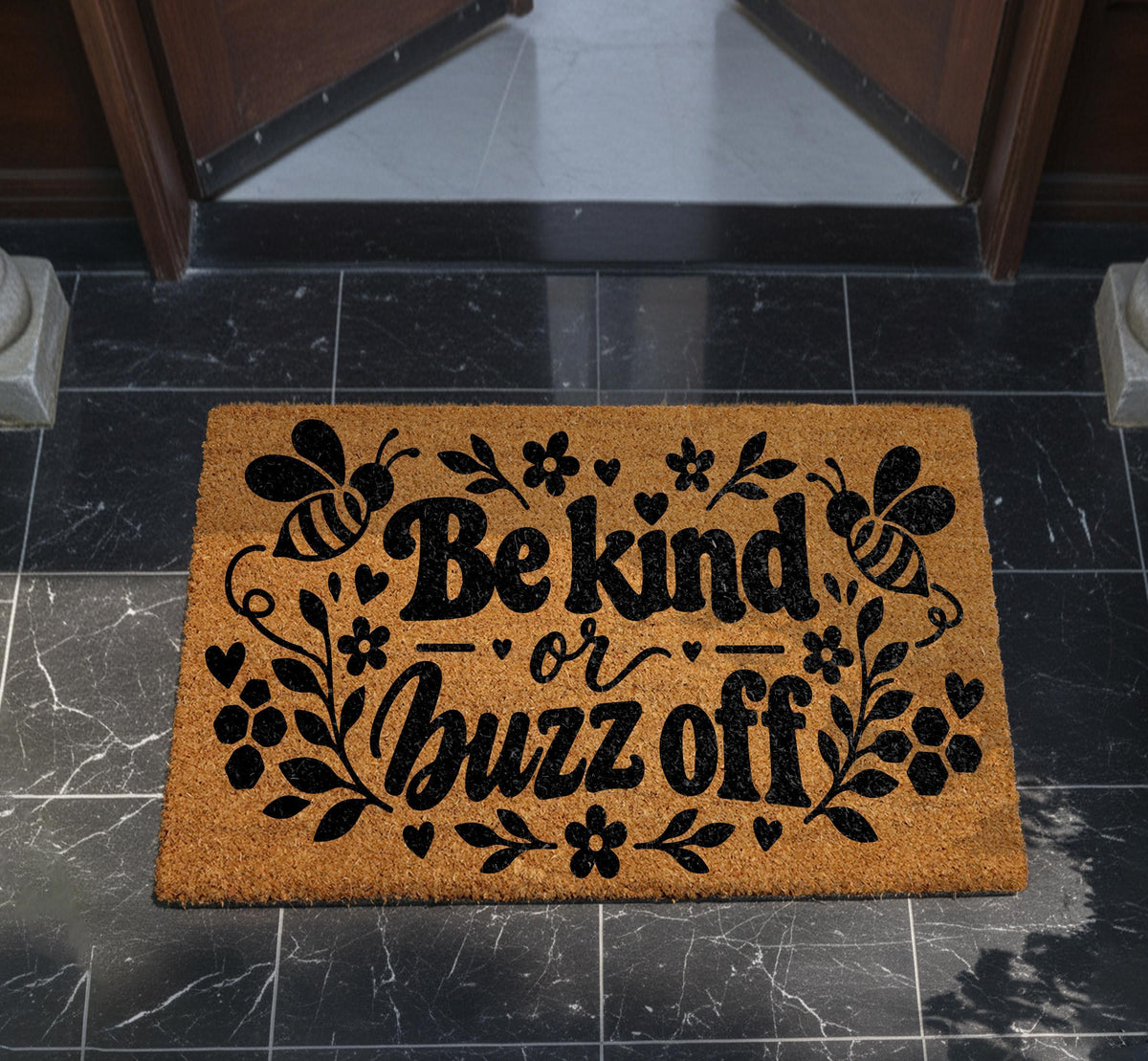 Be Kind or Buzz Off Doormat, Honeybee Sarcastic Welcome Mat