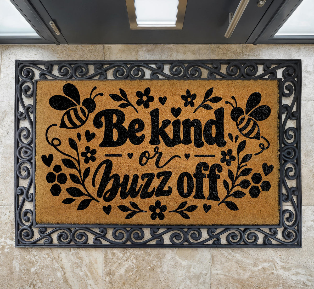 Be Kind or Buzz Off Doormat, Honeybee Sarcastic Welcome Mat