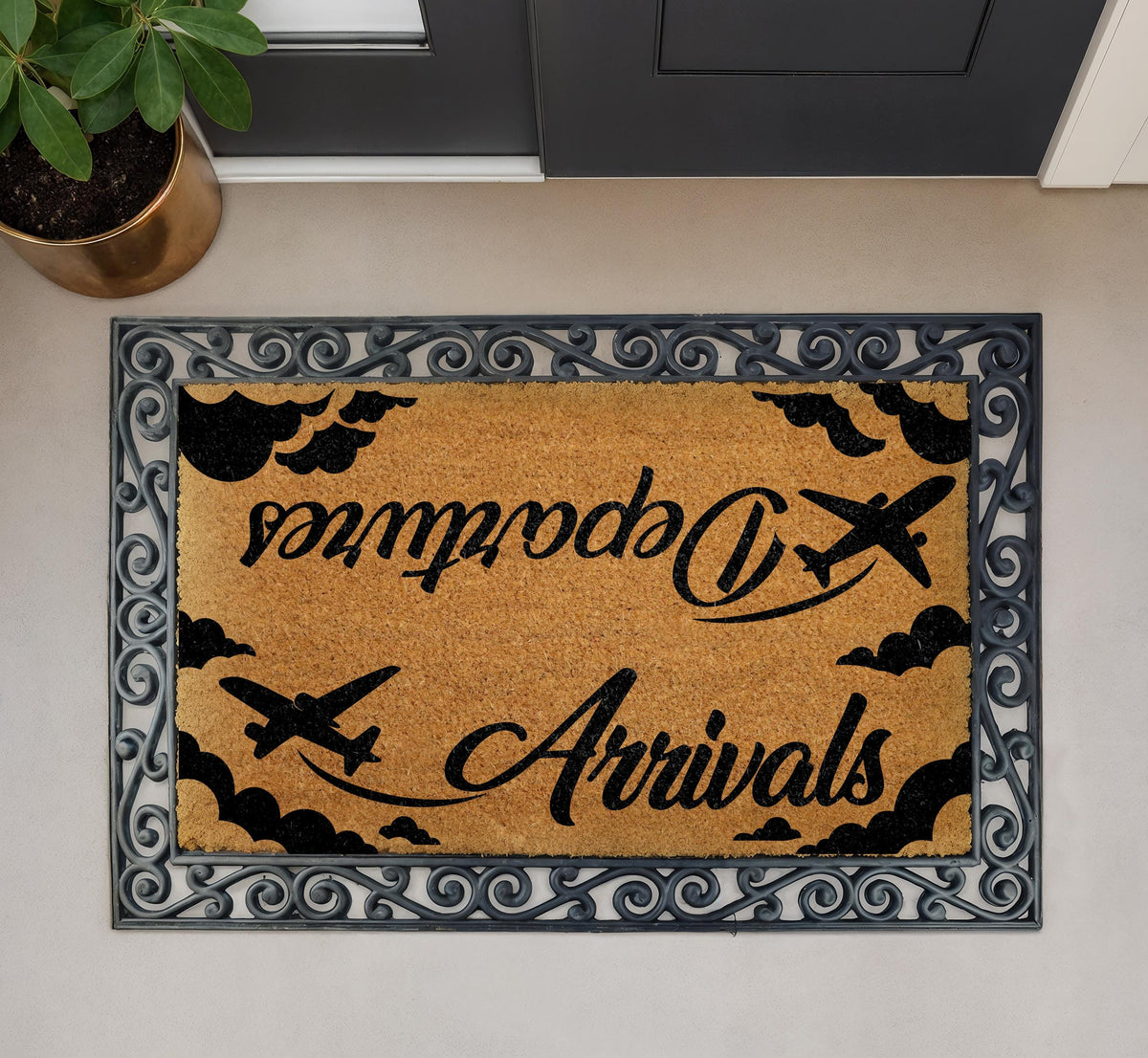 Departures Arrivals Doormat, Travel Theme Welcome Mat for Pilots