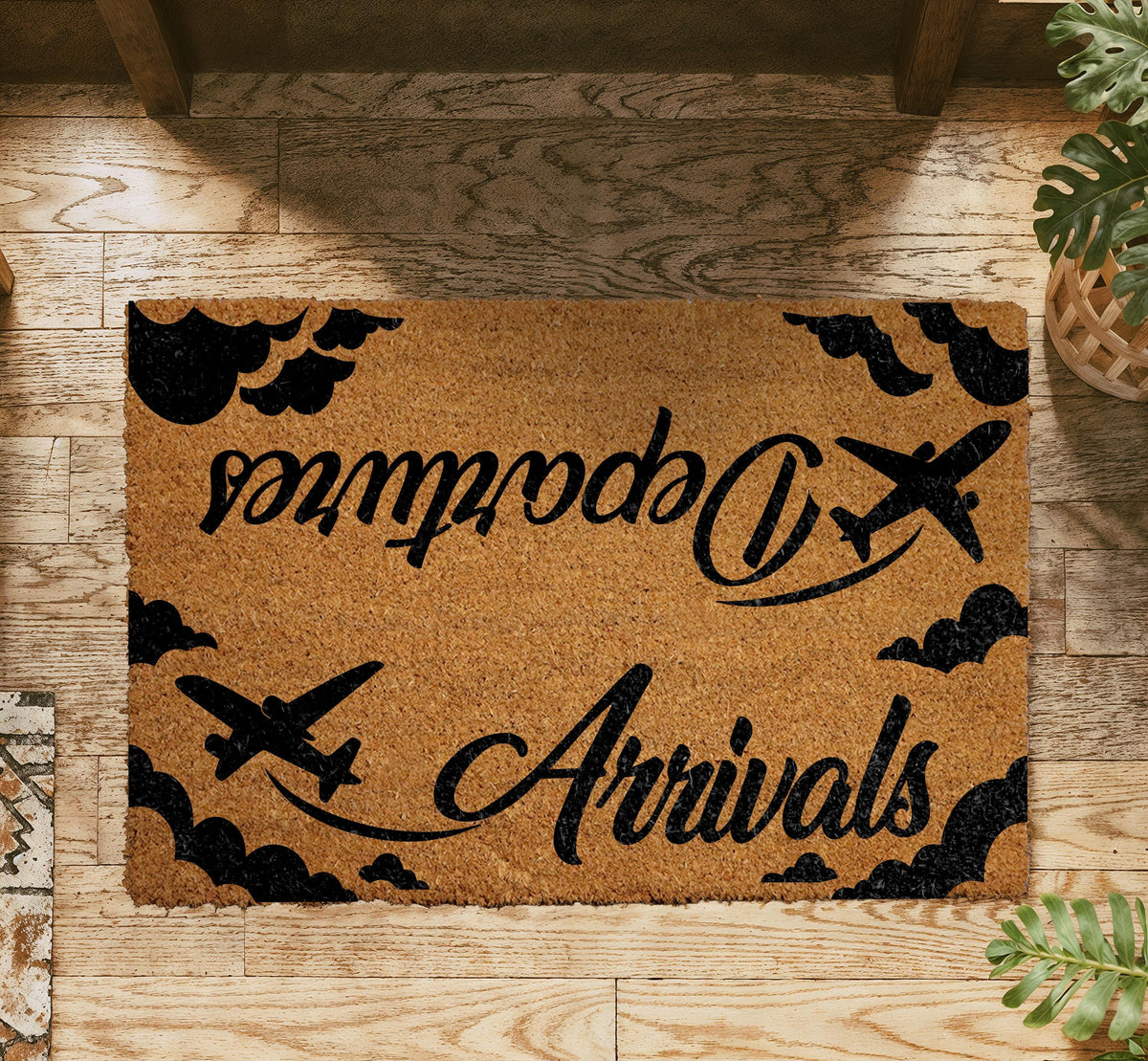 Departures Arrivals Doormat, Travel Theme Welcome Mat for Pilots