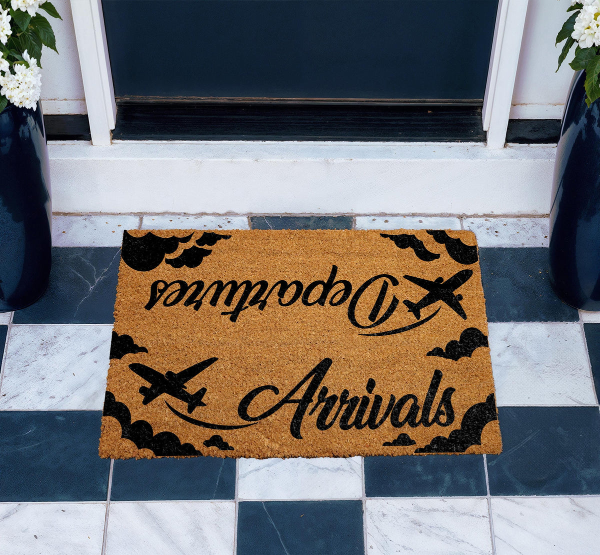 Departures Arrivals Doormat, Travel Theme Welcome Mat for Pilots