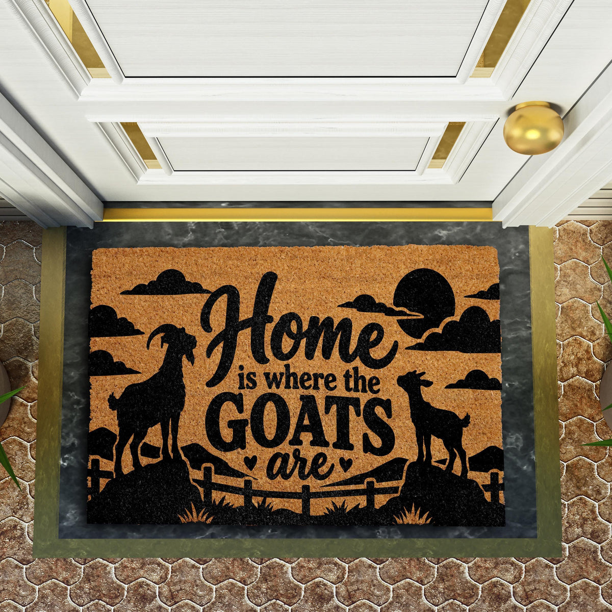 Home Is Where the Goats Are Doormat, Funny Farmhouse Welcome Mat