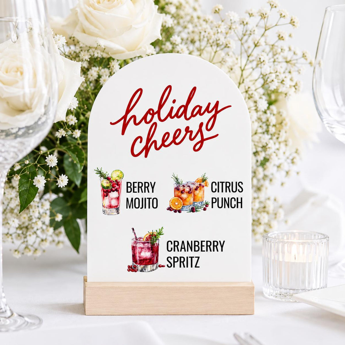 Holiday Cheers Drink Menu Sign, Christmas Bar Menu