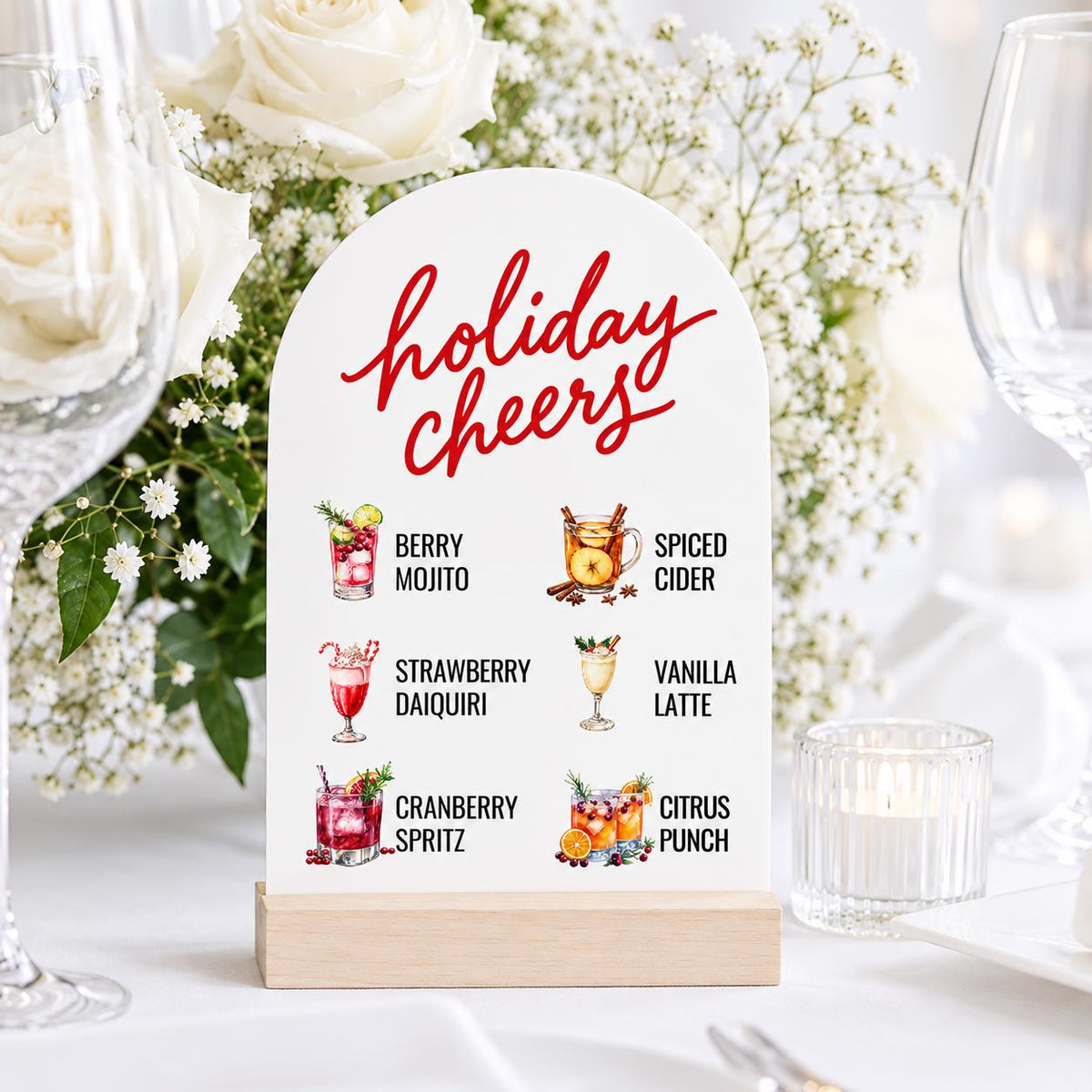 Holiday Cheers Drink Menu Sign, Christmas Bar Menu