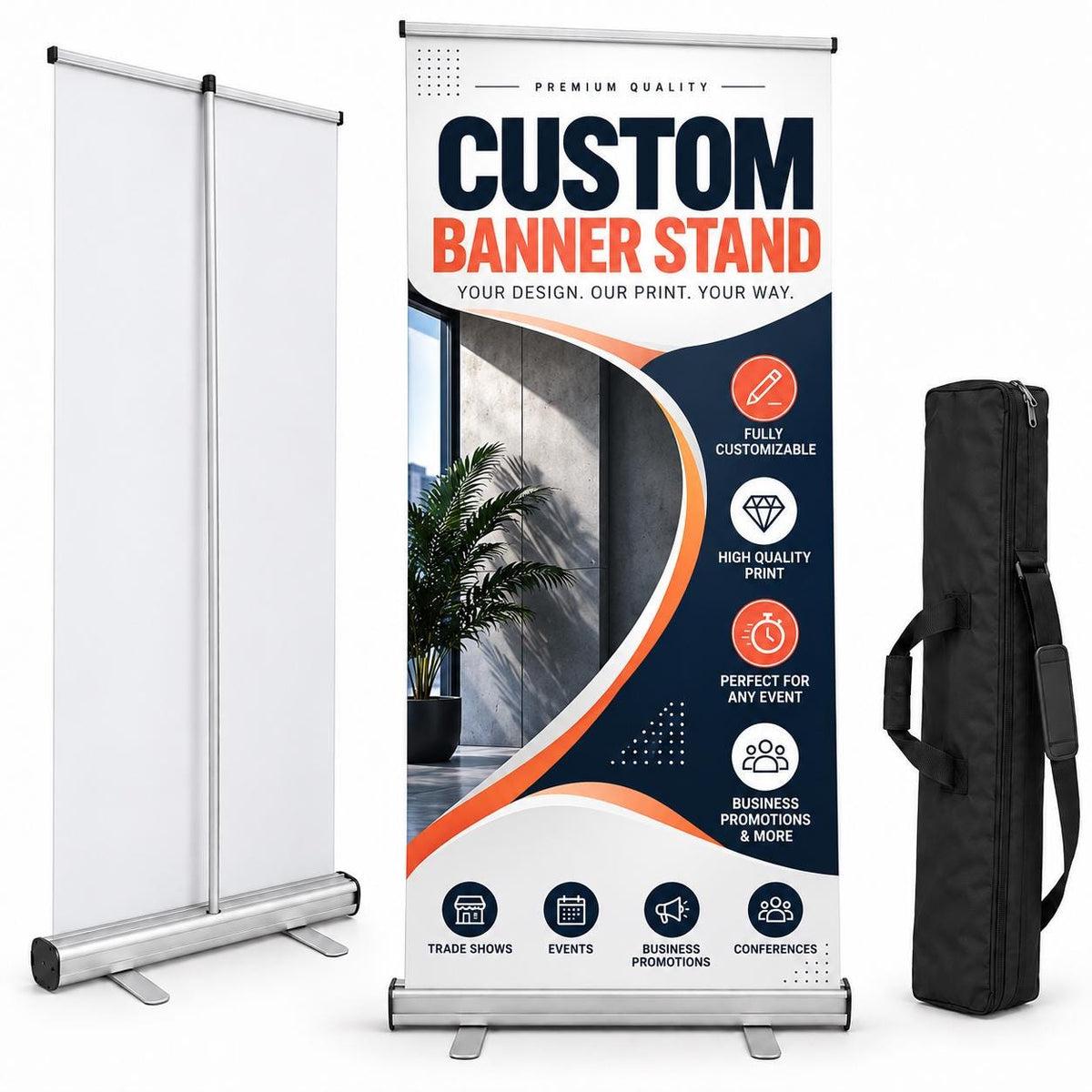 Retractable Banner, 33" x 80" Roll Up Business Banner with Stand