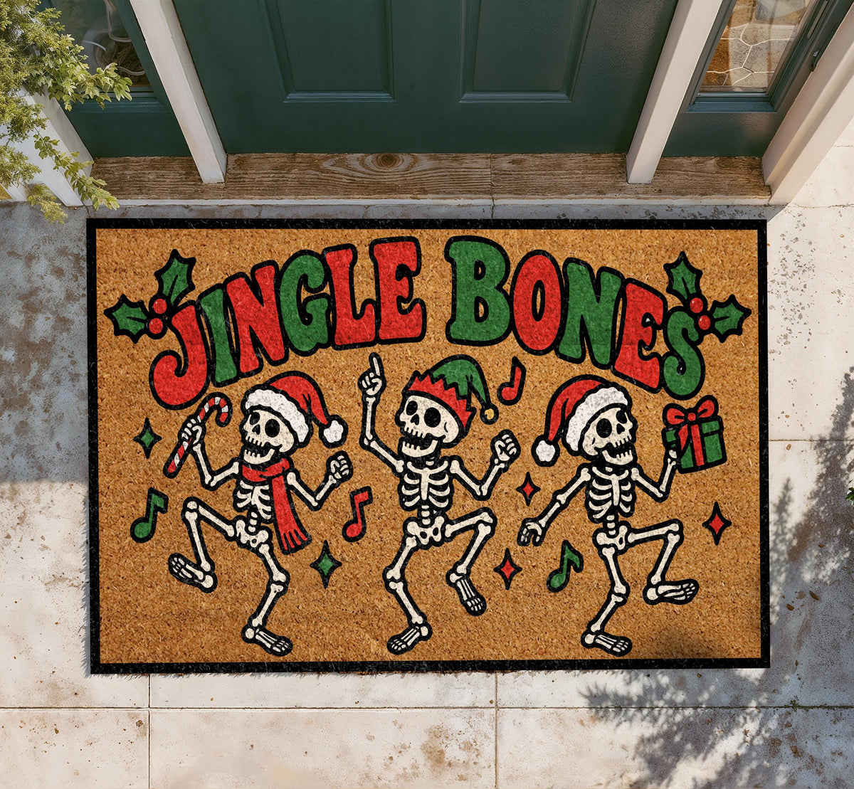 Funny Skeleton Christmas Doormat, Jingle Bones Holiday Door Mat