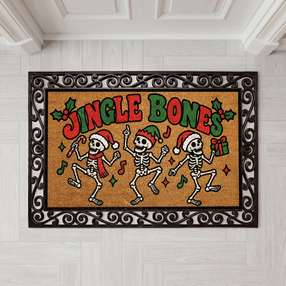 Funny Skeleton Christmas Doormat, Jingle Bones Holiday Door Mat