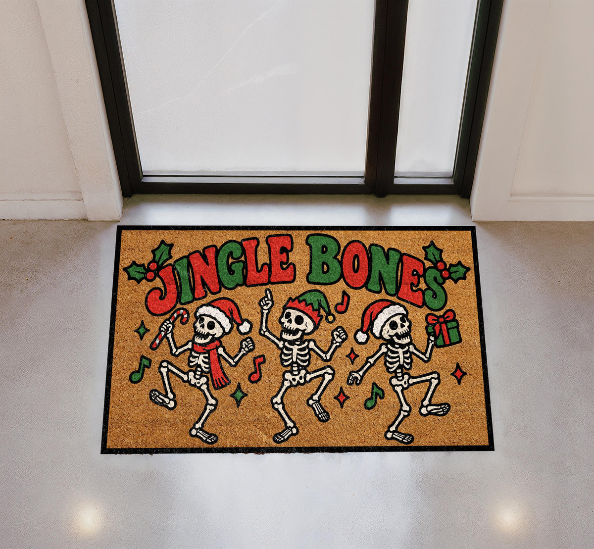 Funny Skeleton Christmas Doormat, Jingle Bones Holiday Door Mat