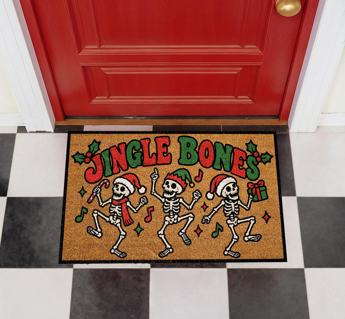 Funny Skeleton Christmas Doormat, Jingle Bones Holiday Door Mat