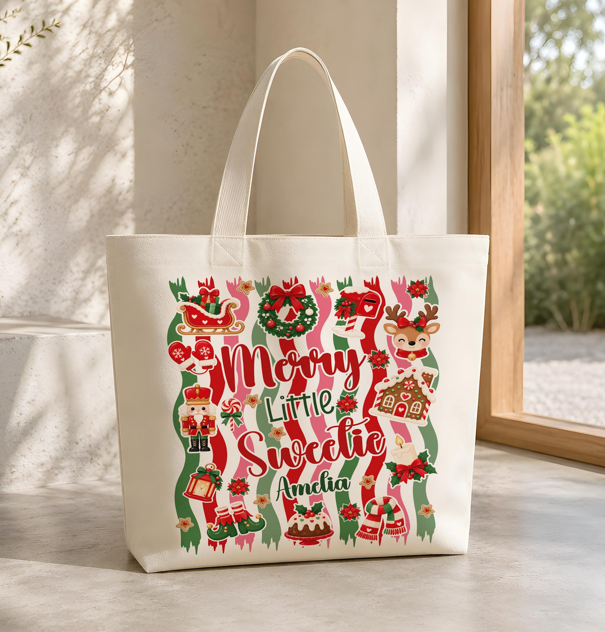 Custom Name Christmas Tote Bag & Tumbler Set, Merry and Bright Holiday Gift for Her