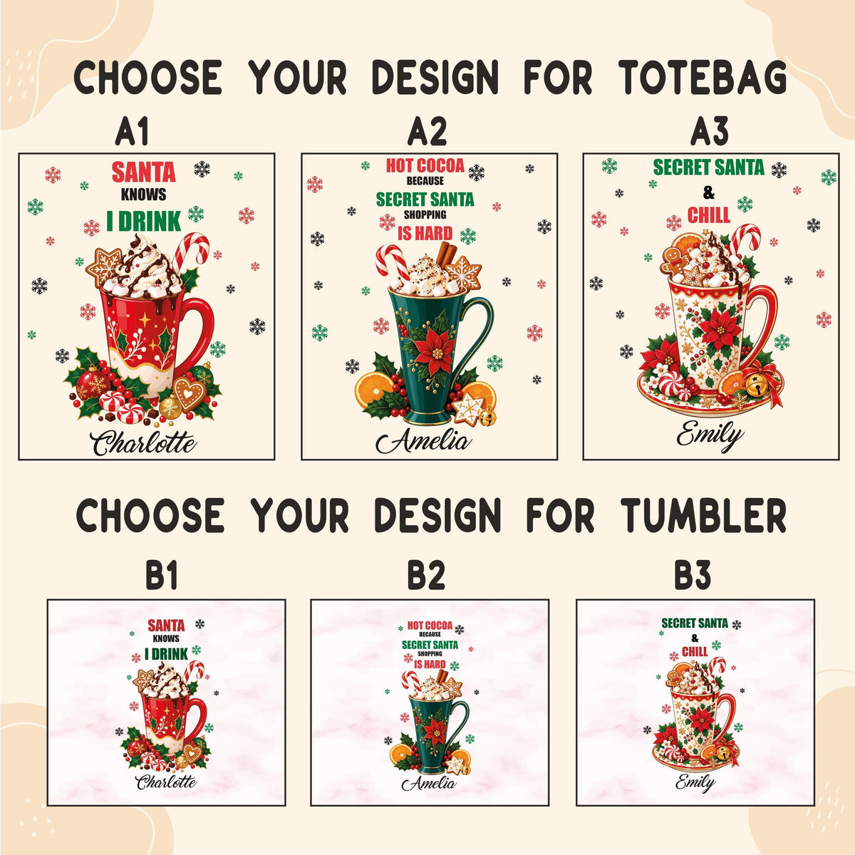 Personalized Santa Knows I Drink Tote Bag and Tumbler Set, Funny Christmas Gift