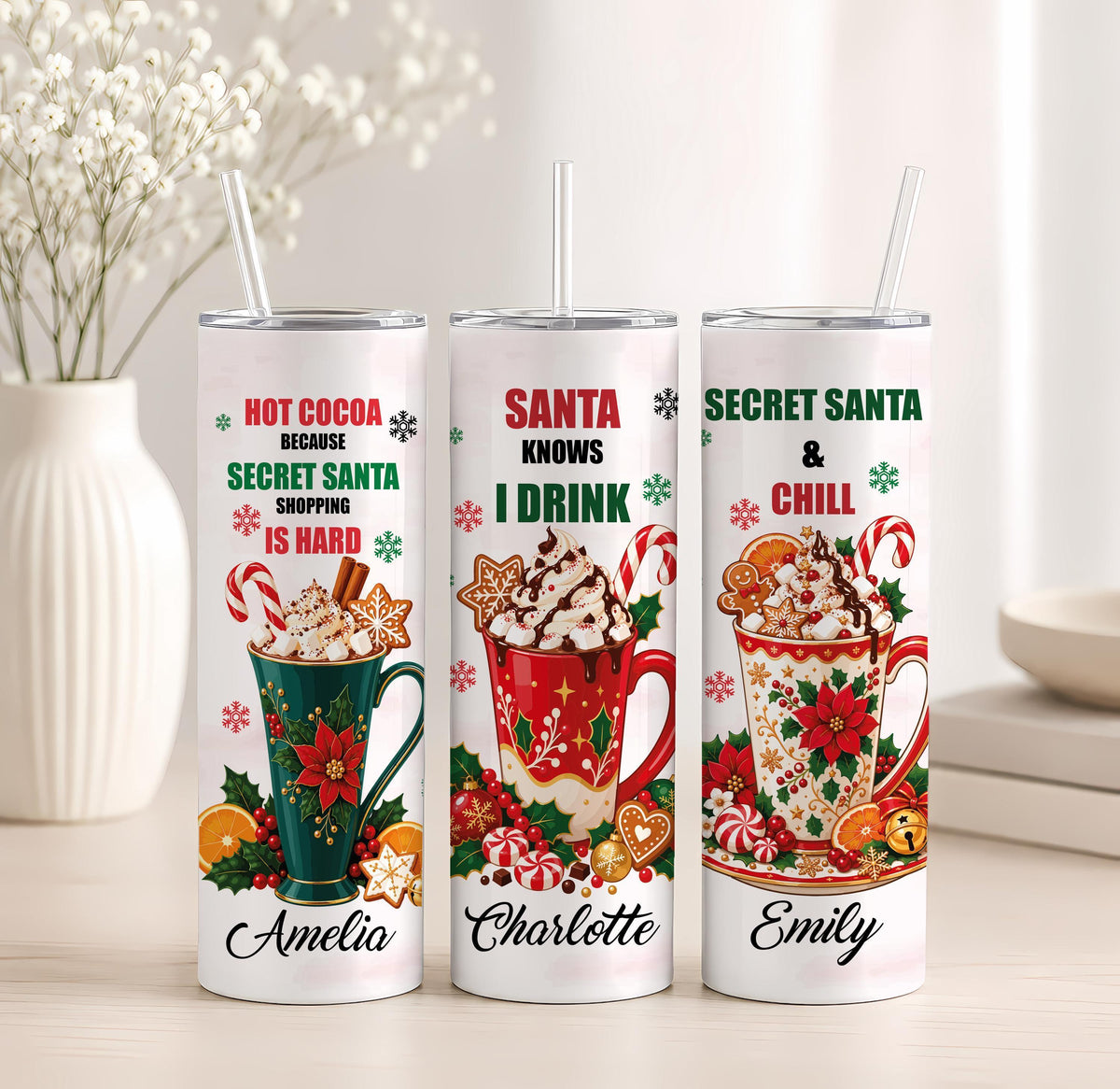 Personalized Santa Knows I Drink Tote Bag and Tumbler Set, Funny Christmas Gift