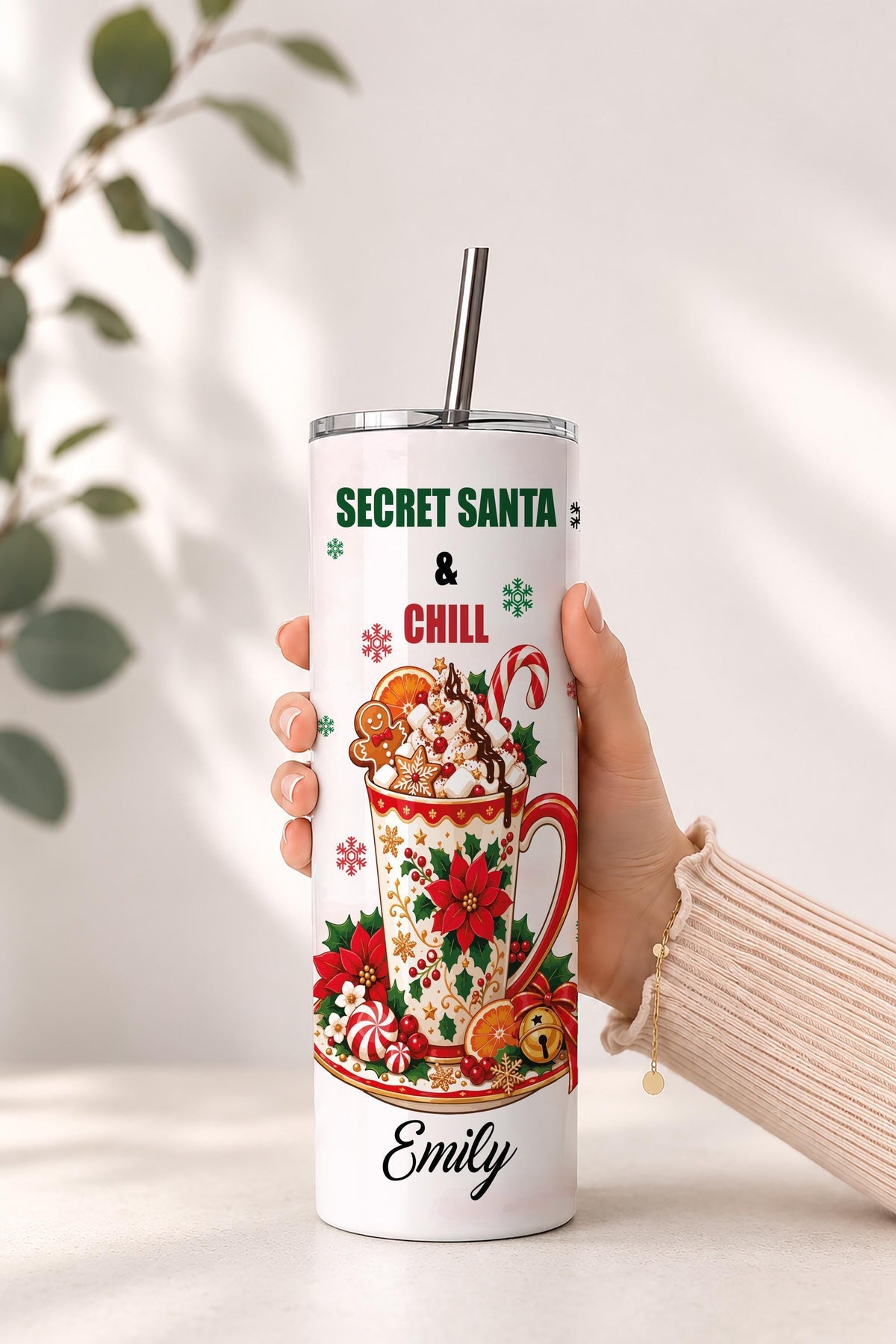 Personalized Santa Knows I Drink Tote Bag and Tumbler Set, Funny Christmas Gift