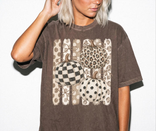 Leopard Pumpkin Comfort Colors® Shirt, Checkered Fall Pumpkin Tee