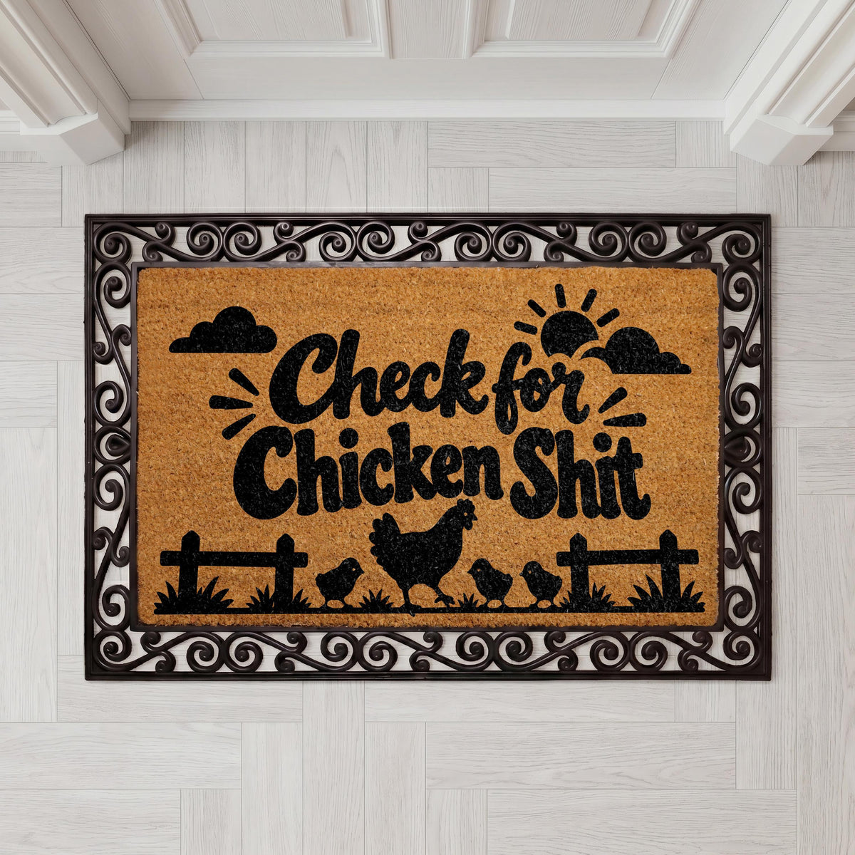 Funny Chicken Farmhouse Doormat, Humorous Farm Welcome Mat