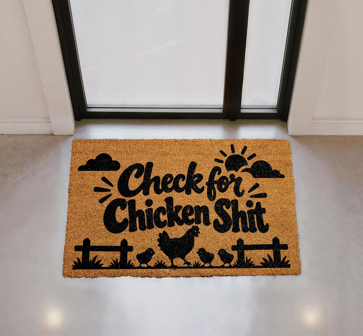 Funny Chicken Farmhouse Doormat, Humorous Farm Welcome Mat