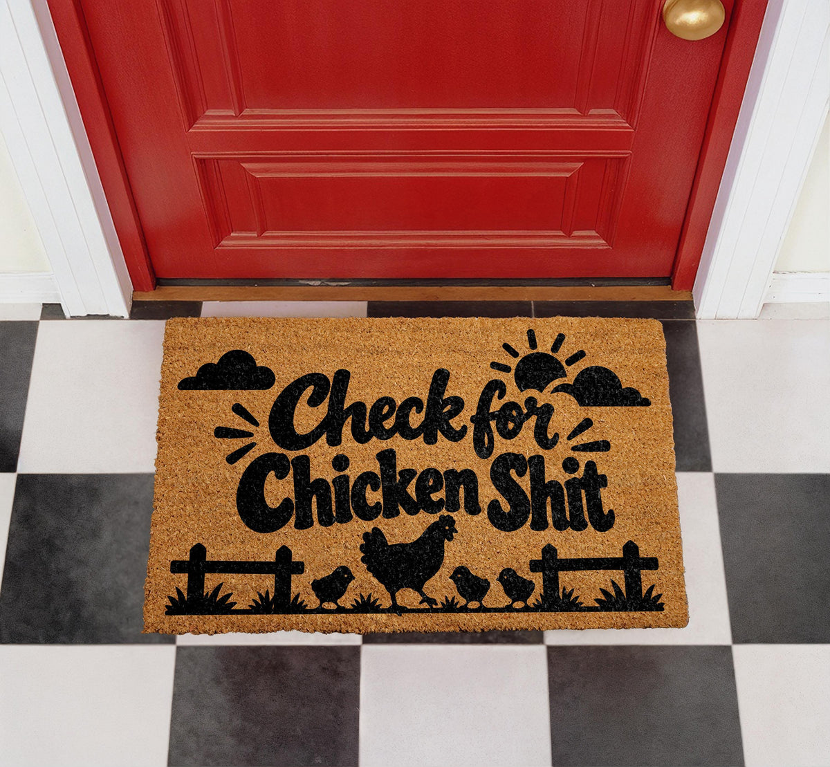Funny Chicken Farmhouse Doormat, Humorous Farm Welcome Mat