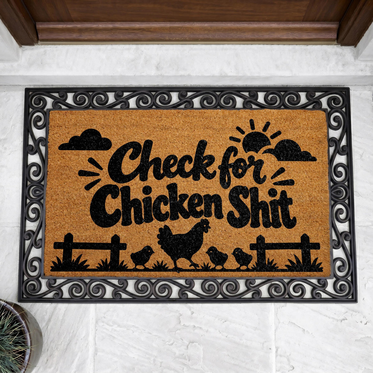 Funny Chicken Farmhouse Doormat, Humorous Farm Welcome Mat