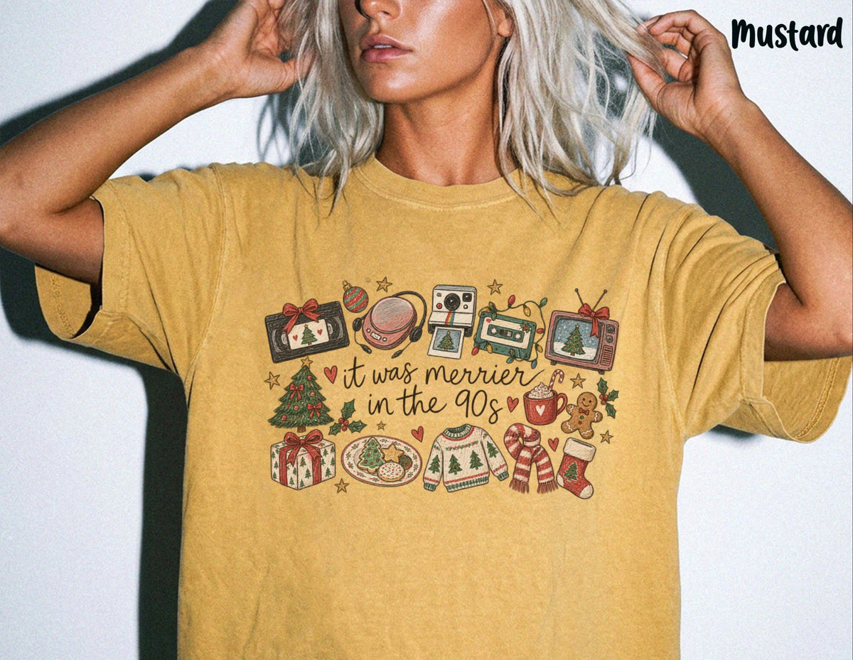It Was Merrier in the 90's Comfort Colors® T-Shirt, Retro Xmas Long Sleeve