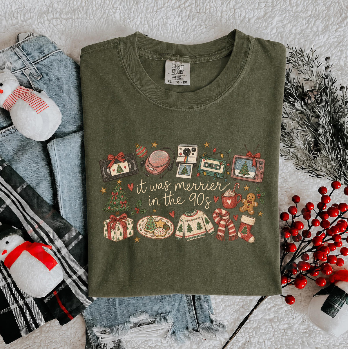It Was Merrier in the 90's Comfort Colors® T-Shirt, Retro Xmas Long Sleeve
