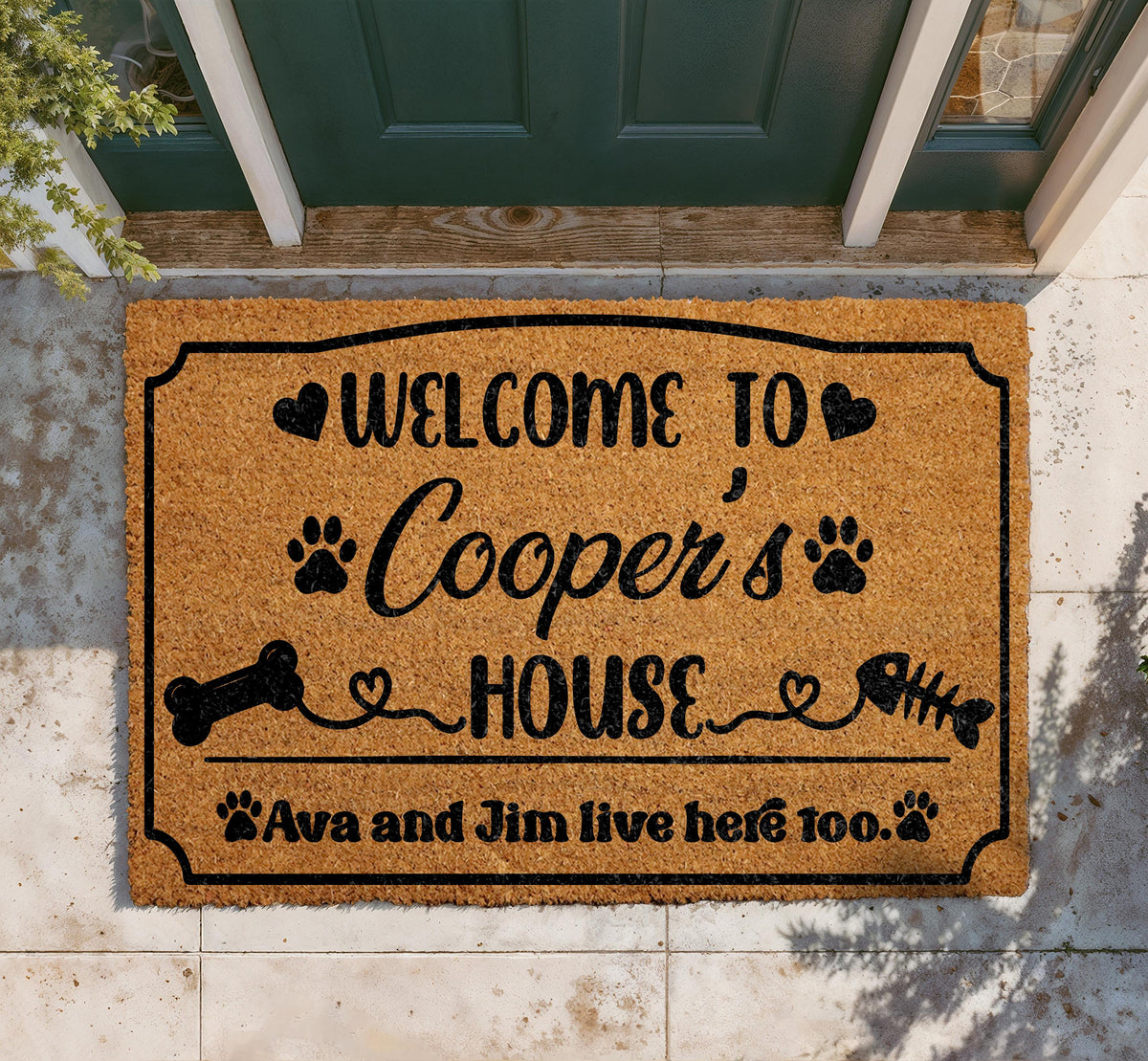 Personalized Pet Welcome Mat, Custom Name Dog House Coir Doormat, Unique Paw Print Entryway Rug, Pet Owner Family Housewarming Gift
